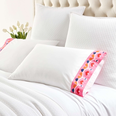 Goldie Banded Embroidered Pink Pillowcases