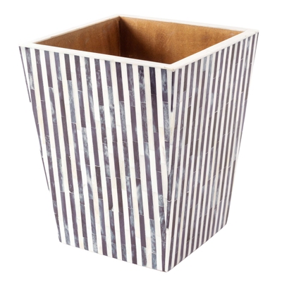 Grey Stripe Bone Inlay Wastebasket