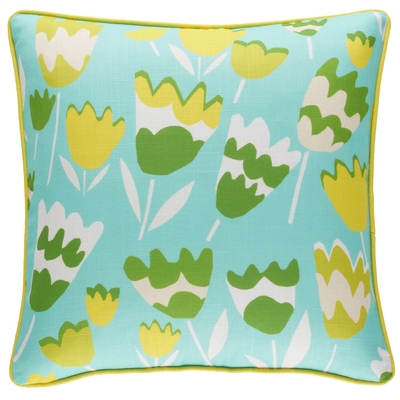 Happy Tulips Aqua Indoor/Outdoor Decorative Pillow