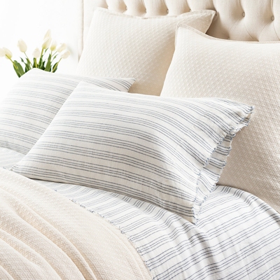 Lush Linen Stripe Slate Blue Pillowcases