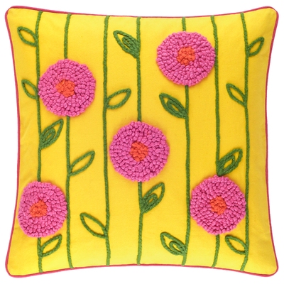 Poppy Embroidered Yellow Decorative Pillow