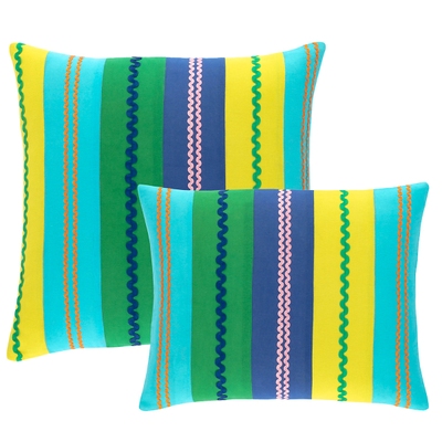 Ric Rac Stripe Blue/Green Decorative Pillow Cover