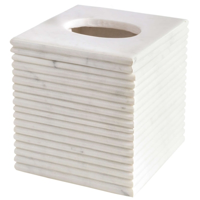 White Ribbed Marble Tissue Box