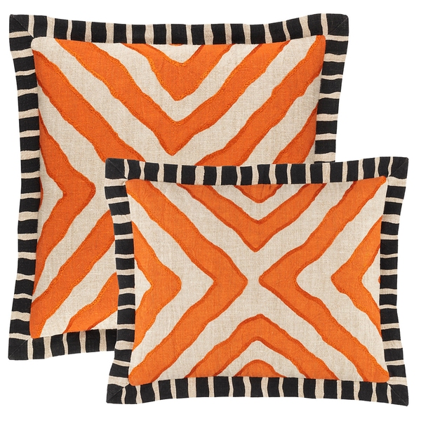 Arrows Linen Orange/Natural Embroidered Decorative Pillow