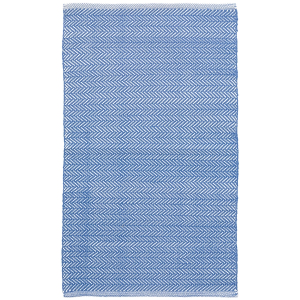 Herringbone French Blue/White Handwoven Indoor/Outdoor Rug