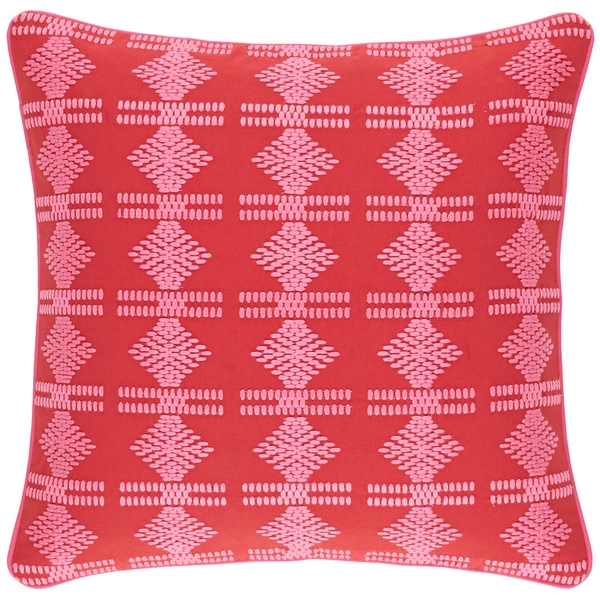 Geo Embroidered Red Decorative Pillow