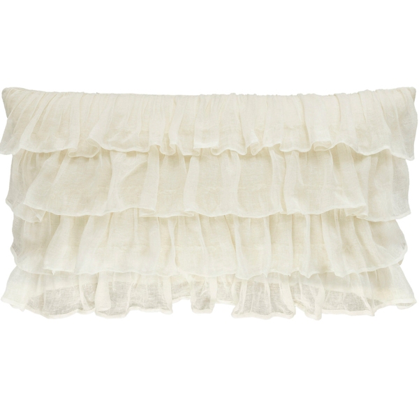 Savannah Linen Gauze Ivory Tier Ruffle Decorative Pillow Cover