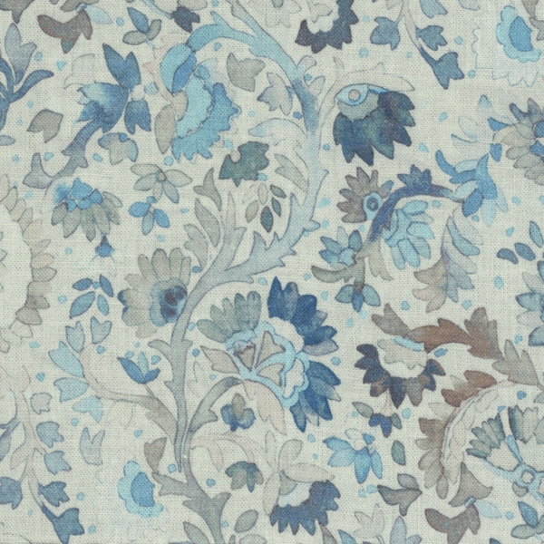 Ines Linen Blue Norfolk Ottoman