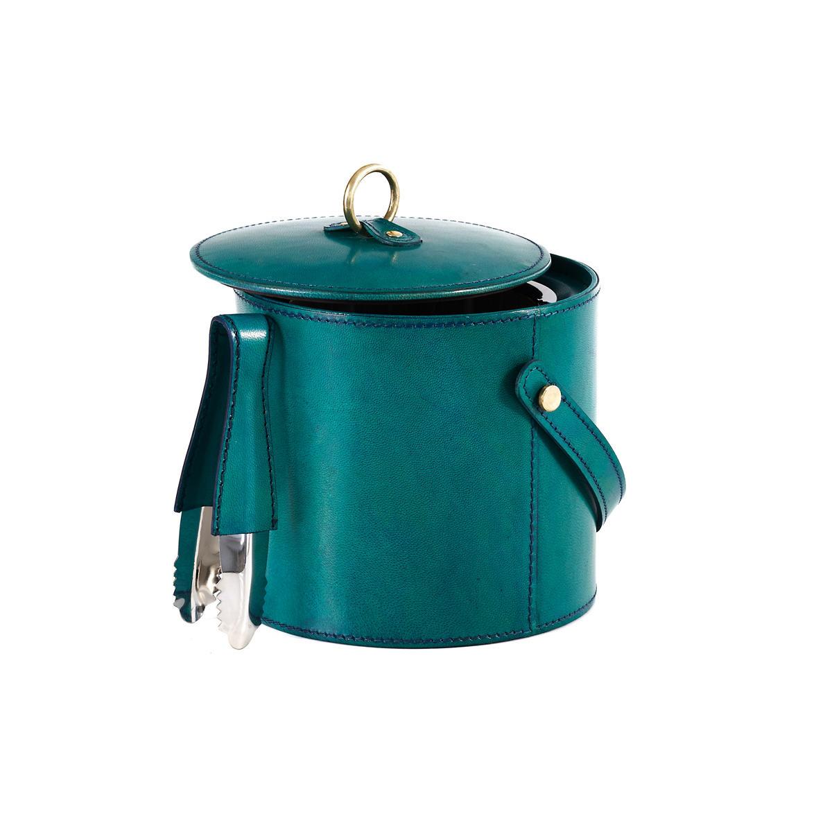 Arthur Leather Turquoise Ice Bucket, Leather Ice Bucket