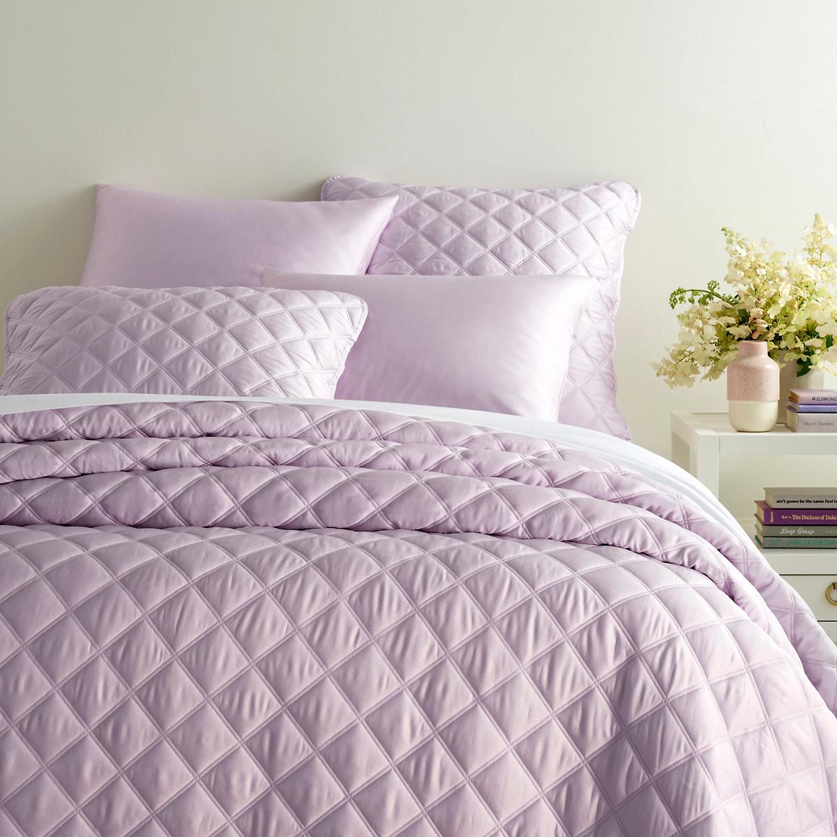 Quilted Silken Solid Pale Lilac Coverlet The Outlet